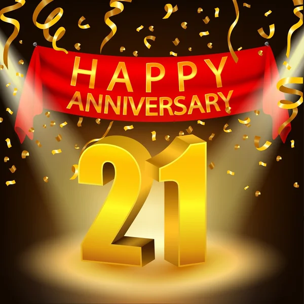 Gelukkige 21e verjaardag viering met gouden confetti en Spotlight — Stockvector