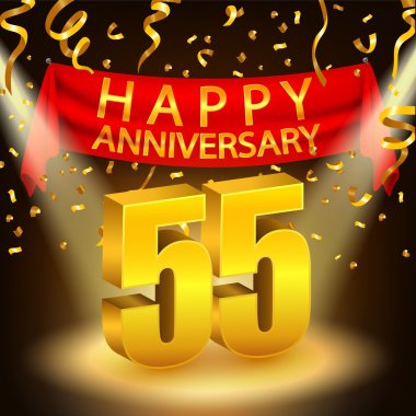 Altın konfeti ve spot ışığı ile Mutlu 55 Yıldönümü kutlaması