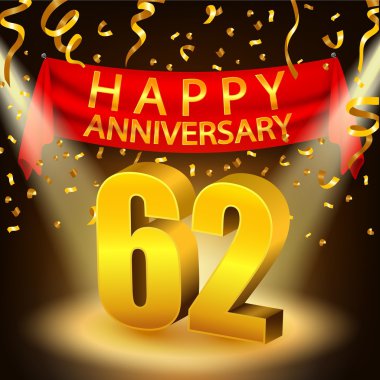 Altın konfeti ve spot ışığı ile Mutlu 62 Yıldönümü kutlaması