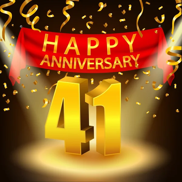 Happy 41st Anniversary celebration with golden confetti and spotlight — Stock Vector