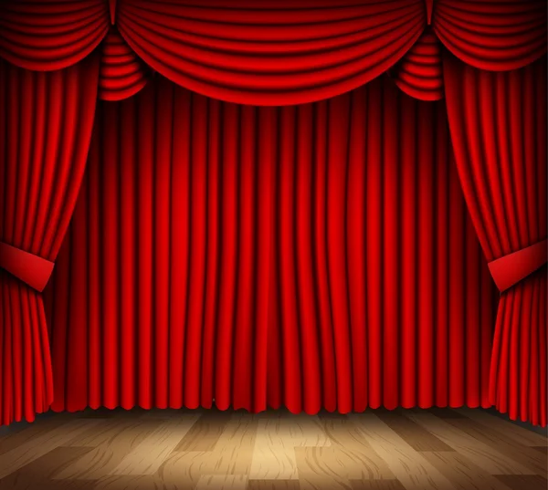 Roter Vorhang des klassischen Theaters mit Holzboden — Stockvektor