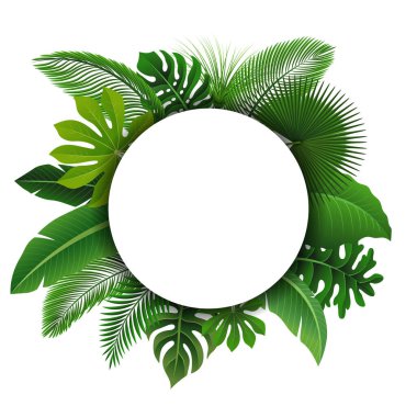 Round Sign with text space of Tropical Leaves. Suitable for nature concept, vacation, and summer holiday. Vector Illustration clipart