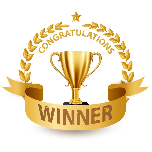 Altın Laurel Çelengi ve kurdeleli gerçekçi Altın Kupa, Vektör İllüstrasyonu