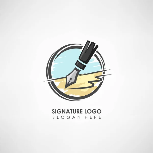 Plantilla Logotipo Concepto Firma Con Dibujo Pluma Plantilla Etiqueta Para — Archivo Imágenes Vectoriales