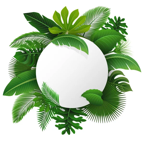 Rundes Schild Mit Leerzeichen Aus Tropischen Blättern Geeignet Für Naturkonzept — Stockvektor