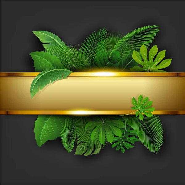 Banner Dorado Con Espacio Texto Tropical Leave Adecuado Para Concepto — Archivo Imágenes Vectoriales