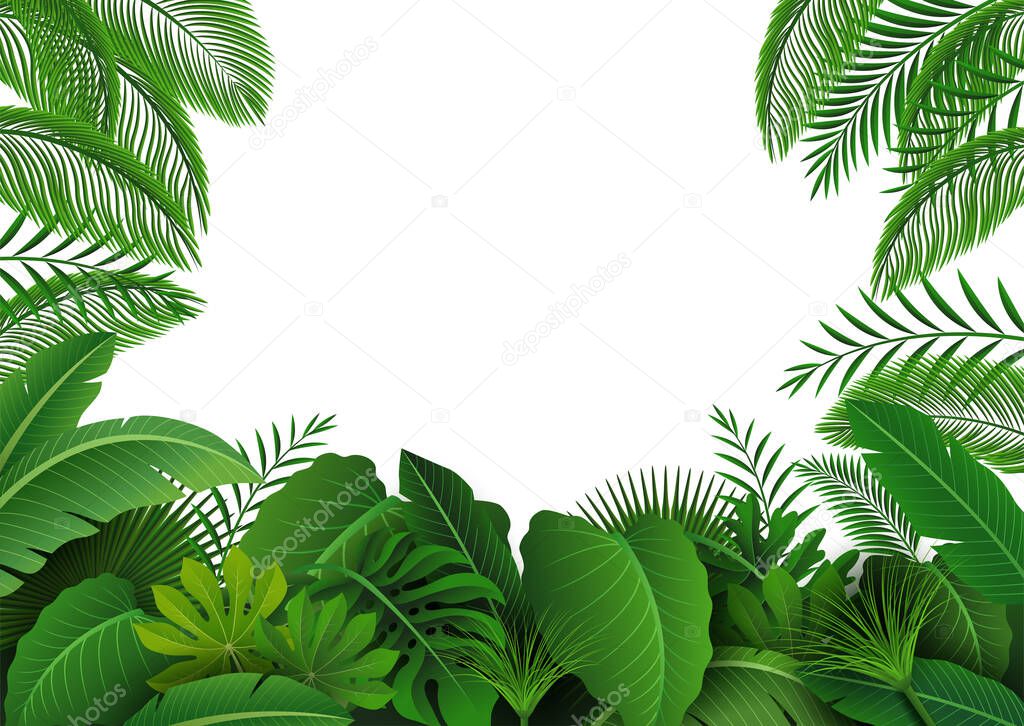 Background of Tropical Leaves. Suitable for nature concept, vacation, and summer holiday. Vector Illustration