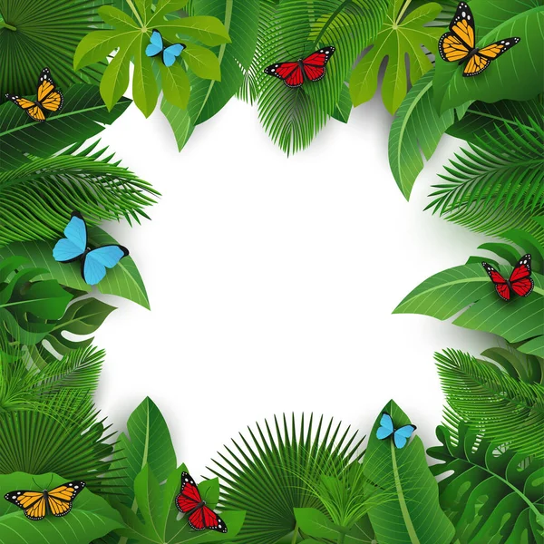 Pozadí Textovým Prostorem Tropických Listů Motýlů Vhodné Pro Koncept Přírody — Stockový vektor