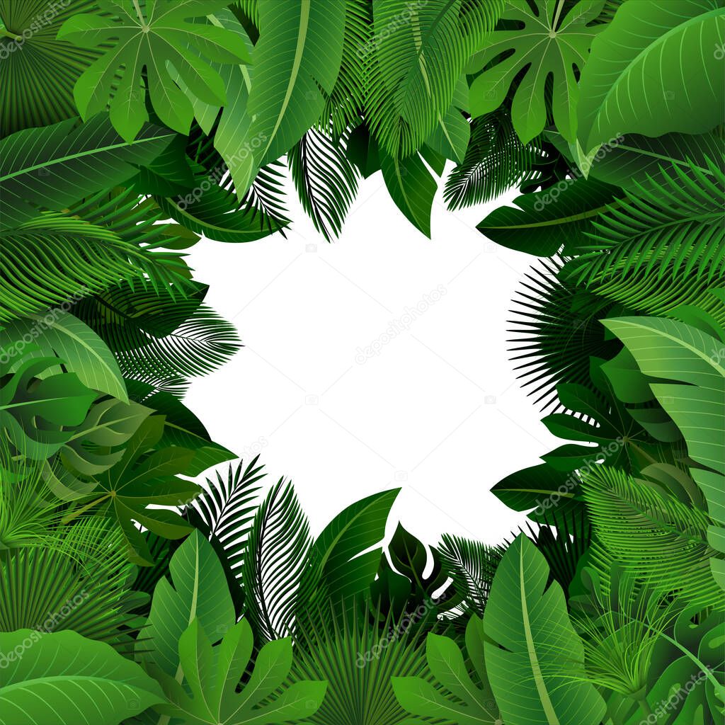 Background of Tropical Leaves. Suitable for nature concept, vacation, and summer holiday. Vector Illustration