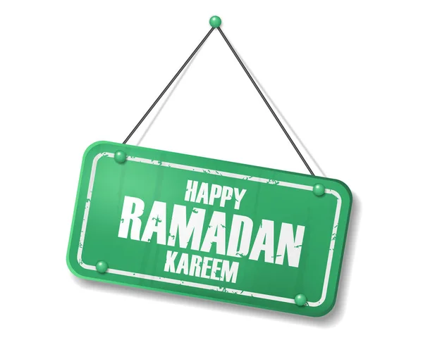 Vintage Παλιά Πράσινη Πινακίδα Happy Ramadan Kareem Κείμενο — Διανυσματικό Αρχείο