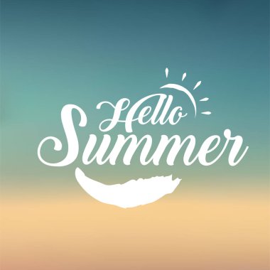 Merhaba yaz tabelası. Yaz konsepti, tatil ve yaz tatili için uygun. Vektör İllüstrasyonu