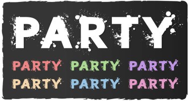 Parti sıçrama metinleri, farklı pastel renklerde. Vektör İllüstrasyonu