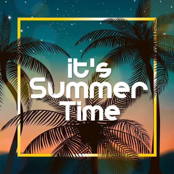Det Summer Time Tecken Med Kokosnötsträd Kvällen Lämplig För Sommarsemester — Stock vektor