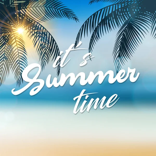 Señal Hora Verano Con Cocoteros Playa Adecuado Para Vacaciones Verano — Archivo Imágenes Vectoriales