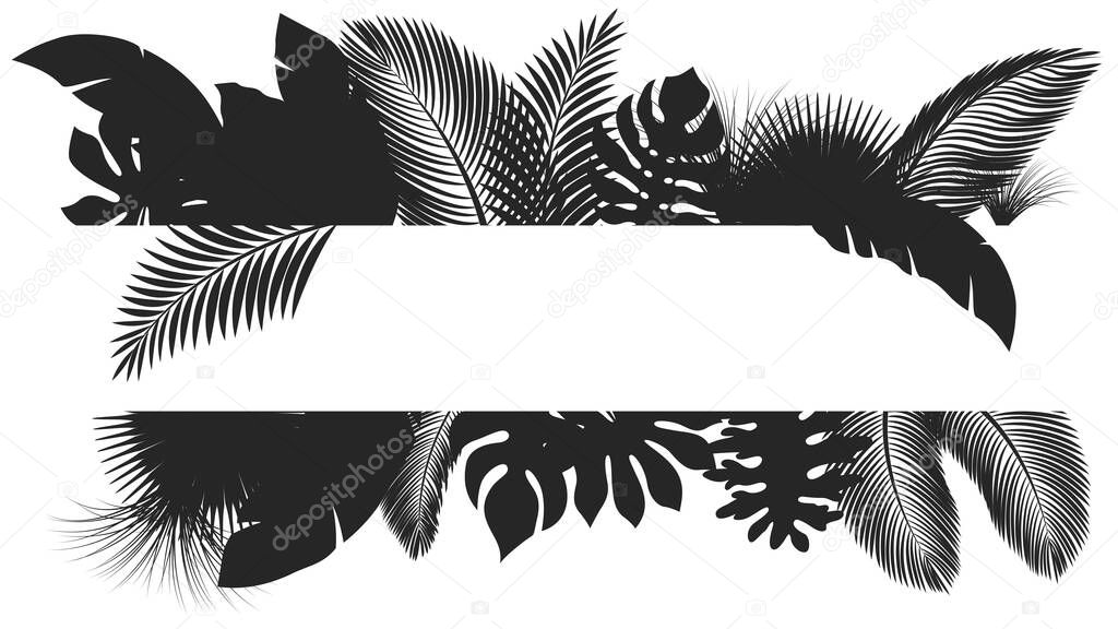 Silhouette banner tropical leaves, suitable for nature concept, summer and holiday. Vector illustration