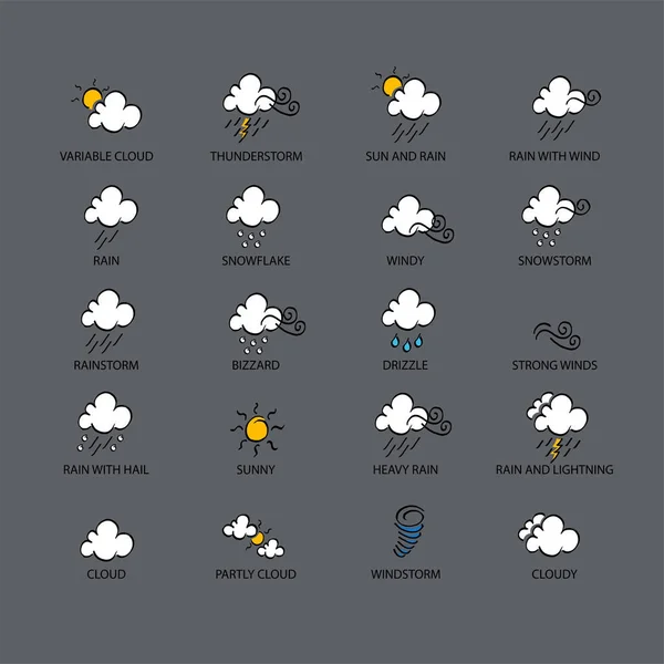 Hava Durumu Karalama Simgesi Seti Web Mobil Bilgi Grafikleri Için — Stok Vektör