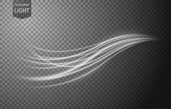 Αφηρημένη Λευκή Κυματιστή Γραμμή Φωτός Διαφανές Φόντο Απομονωμένη Και Εύκολη — Διανυσματικό Αρχείο