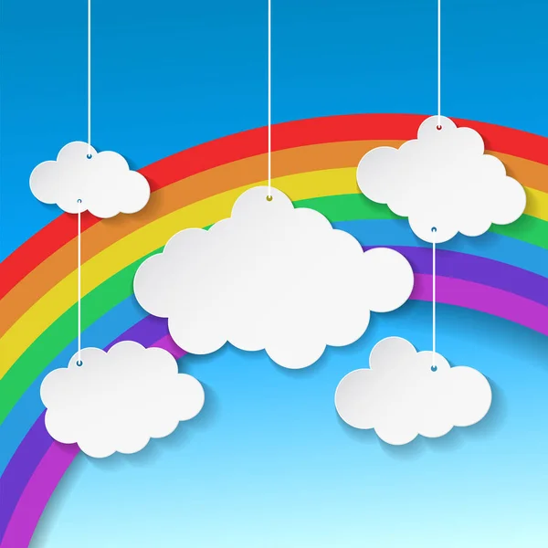 Wolken Auf Regenbogenhintergrund Vektorillustration — Stockvektor