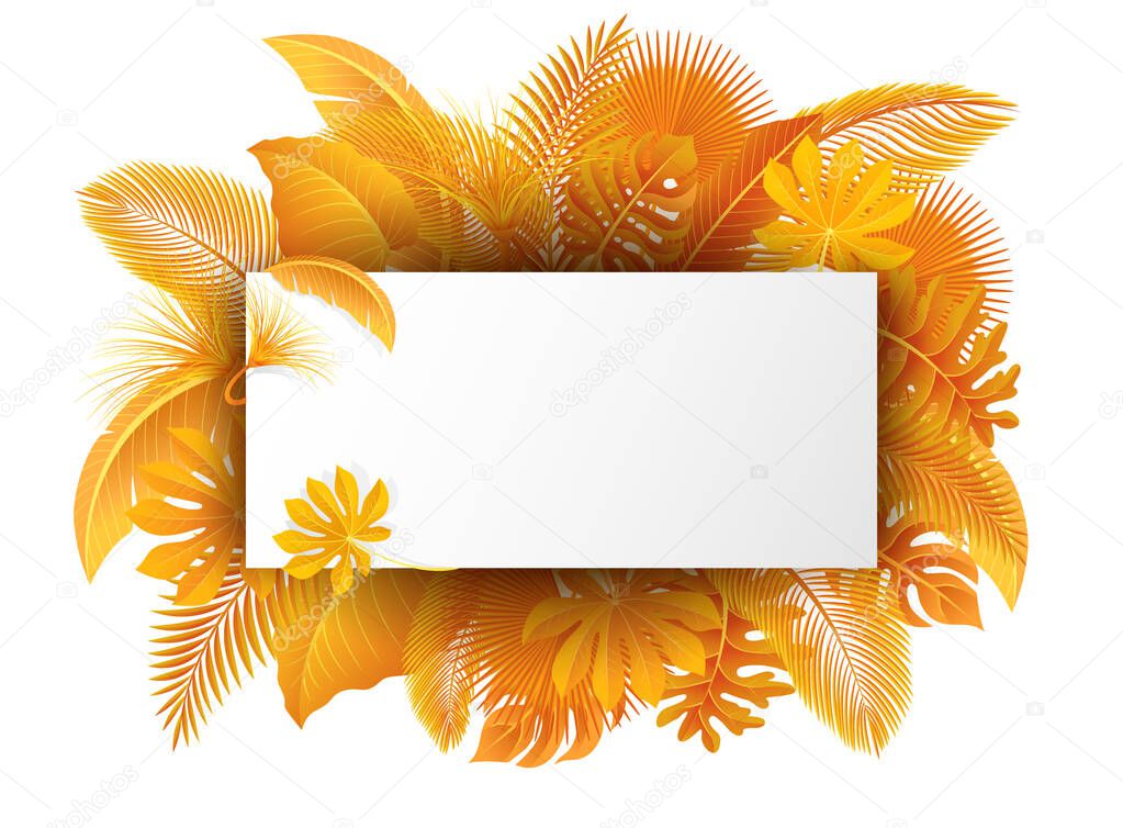 Sign with text space of Turn Yellow Tropical Leaves. Suitable for nature concept, vacation, and autumn