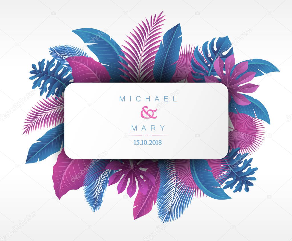 Wedding invitation with Tropical Leaves concept