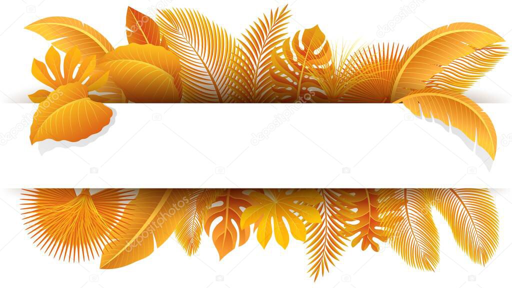 Sign with text space of Turn Yellow Tropical Leaves. Suitable for nature concept, vacation, and autumn. Vector Illustration