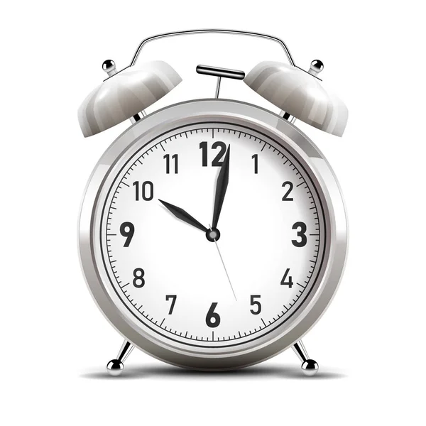 Realistic Shiny Silver Alarm Clock Vector Illustration — Stock Vector