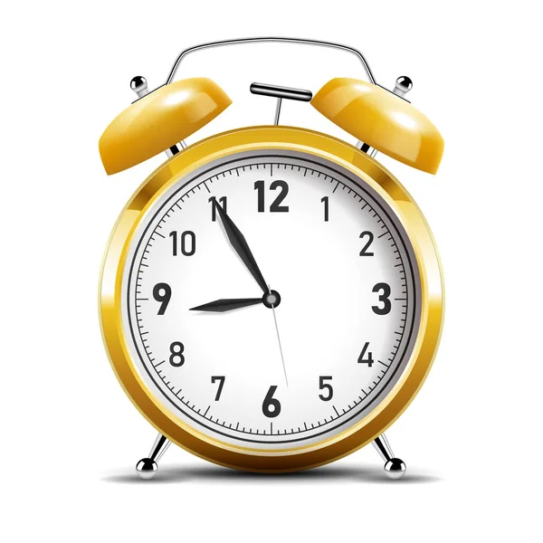 Relógio Alarme Ouro Brilhante Realista Ilustração Vetorial — Vetor de Stock