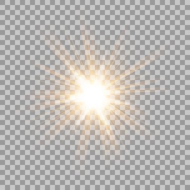 Soyut Altın Işınlar parlıyor. Şeffaf arkaplanda izole edilmiş. Vektör İllüstrasyonu