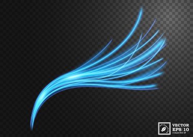 Soyut mavi dalgalı ışık çizgisi, şeffaf bir arkaplan, izole ve düzenlenmesi kolay. Vektör İllüstrasyonu