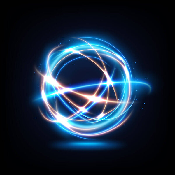 Абстрактная разноцветная линия света, изолированная на темном фоне. Векторная миграция