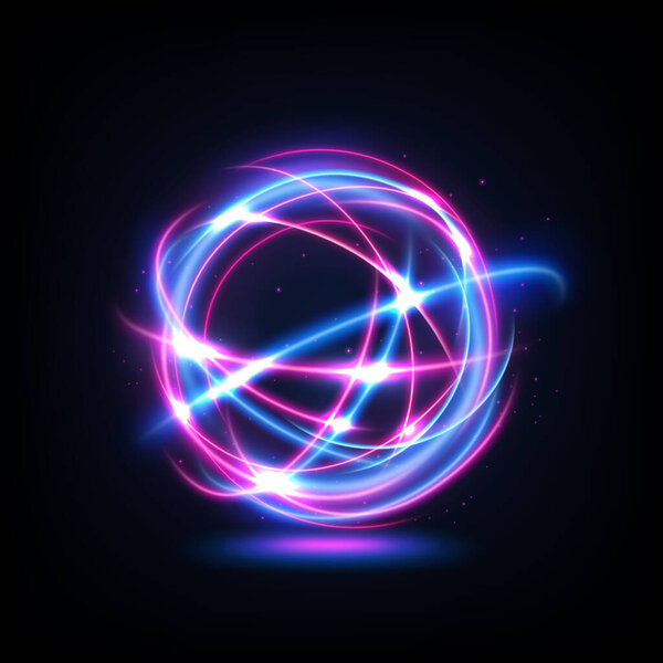 Абстрактная разноцветная линия света, изолированная на темном фоне. Векторная миграция