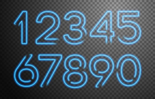 Collezione Simboli Numerici Linea Neon Blu Illustrazione Vettoriale — Vettoriale Stock