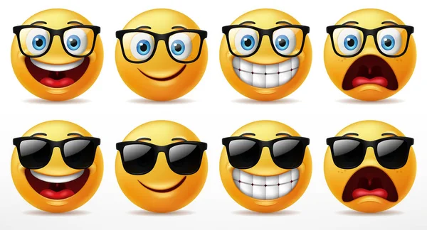 Senyum Wajah Emoticon Set Karakter Ekspresi Wajah Wajah Kuning Lucu - Stok Vektor