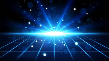 Horizon Arkaplanda Mavi Işınlar Yükseliyor. Ürün Reklamcılığı, Ürün Tasarımı ve Diğerleri için uygundur. Vektör İllüstrasyonu