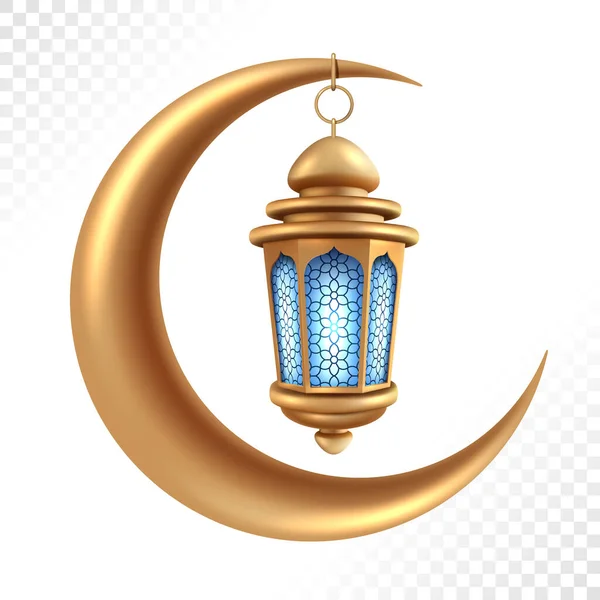 Lanterna Ouro Realista Pendurada Uma Lua Decoração Cultura Lâmpada Islâmica —  Vetores de Stock