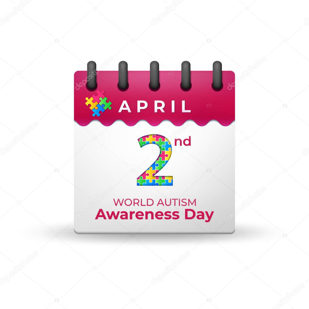 World Autism Awareness Day on 2nd April Calendar, Vector Illustration