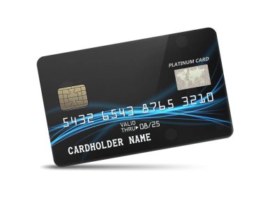 Dalgalı neon ışıklı, beyaz arka planda izole edilmiş ayrıntılı, parlak platin kredi kartı. Vektör İllüstrasyonu