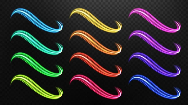 Elegant Wavy Line Light Colorful Set Isolated Easy Edit Векторная — стоковый вектор