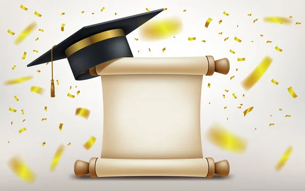 Falling Graduation Cap Diploma Paper Gold Confetti Vector Illustration  Stock Vector by ©fightingfear 499095586