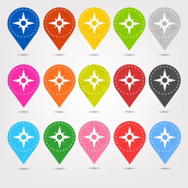 Renkli dikişli konumu Pins Icon Setler eşleme