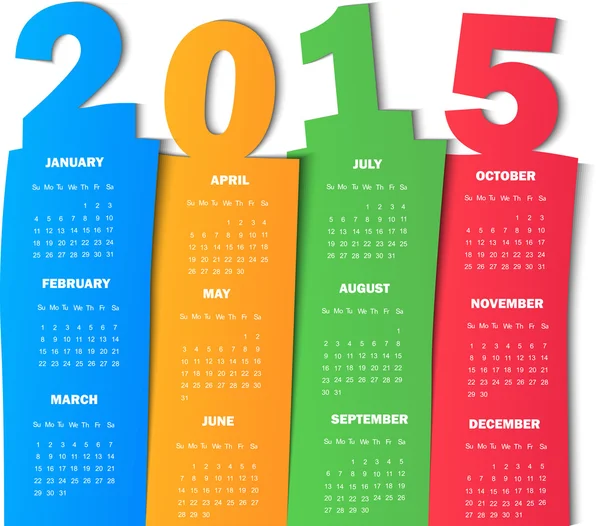 2015 kalendáře Funny Paper Design - začátek týdne neděle — Stock fotografie