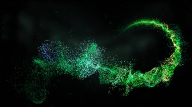 Türbülans Parçacıkları ile Yeşil Dalgalı Işık Çizgileri, Geniş Ekran 4K Çözünürlük