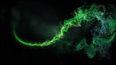 Türbülans Parçacıkları ile Yeşil Dalgalı Işık Çizgileri, Geniş Ekran 4K Çözünürlük