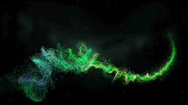 Türbülans Parçacıkları ile Yeşil Dalgalı Işık Çizgileri, Geniş Ekran 4K Çözünürlük