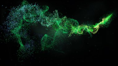 Türbülans Parçacıkları ile Yeşil Dalgalı Işık Çizgileri, Geniş Ekran 4K Çözünürlük