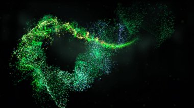 Türbülans Parçacıkları ile Yeşil Dalgalı Işık Çizgileri, Geniş Ekran 4K Çözünürlük