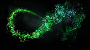 Türbülans Parçacıkları ile Yeşil Dalgalı Işık Çizgileri, Geniş Ekran 4K Çözünürlük