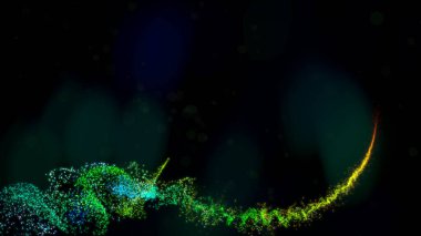 Türbülans Parçacıkları ile Yeşil Dalgalı Işık Çizgileri, Geniş Ekran 4K Çözünürlük