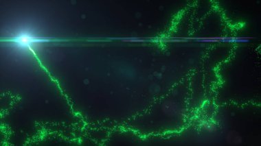 Türbülans Parçacıkları ve Lens Fişeği ile Yeşil Dalgalı Işık Çizgileri, Geniş Ekran 4K Çözünürlük