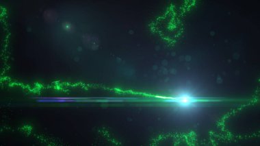 Türbülans Parçacıkları ve Lens Fişeği ile Yeşil Dalgalı Işık Çizgileri, Geniş Ekran 4K Çözünürlük